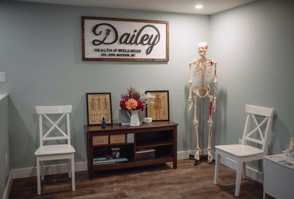 Dailey health & wellness lobby. This is where you wait for massage therapy and rmt services at our location in Mission BC. We treat you for everything from relaxation to pain management